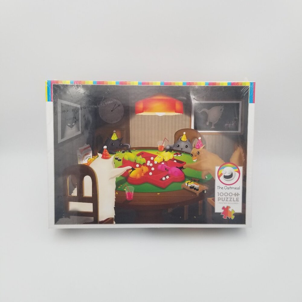 Brand New The Oatmeal Cats Playing Hippos 1000 Piece Puzzle w/ Poster 21 x 19.25